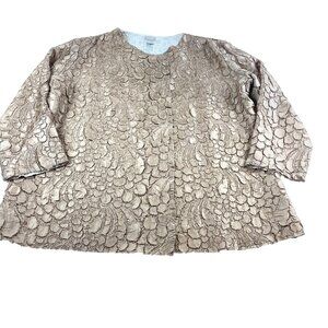 Chico's Traveler Tan Crushed Crinkle Open Front  Jacket Lined Sz 2 (US 12/14)